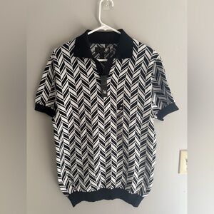J. Ferrar Johnny Collar Men’s Short Sleeve Button Knit Polo SZ S Black White New